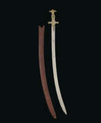 Schwerter (Sammlerobjekte, Militaria, Waffen, Blankwaffen, Kantenwaffen). A GEM-SET AND ENAMELLED SWORD (TULWAR) AND SCABBARD FROM THE ARMOURY OF TIPU SULTAN