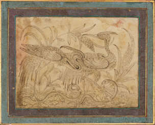 A SAFAVID-STYLE DRAWING OF CRANES AND SNAKES