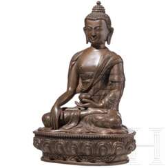 Bronze des thronenden Buddha, Nepal oder Tibet, um 1900