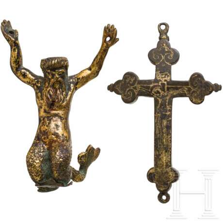 Triton und Kruzifix aus vergoldeter Bronze, deutsch, 16. Jhdt. - photo 1