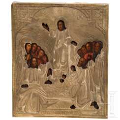 Kleine Ikone mit der Auferstehung Christi mit Silberoklad, Russland, Ende 19. Jhdt. (Ikone), Moskau, 1881 (Oklad)