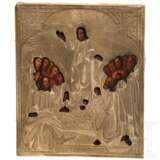 Kleine Ikone mit der Auferstehung Christi mit Silberoklad, Russland, Ende 19. Jhdt. (Ikone), Moskau, 1881 (Oklad) - Foto 1