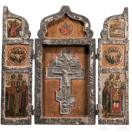 Ikonen-Triptychon mit Kruzifix, Russland, 19. Jhdt. - Foto 1