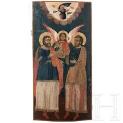 Monumentale Ikone mit den heiligen Märtyrern Florus und Laurus sowie Erzengel Michael, Russland, 18. Jhdt.