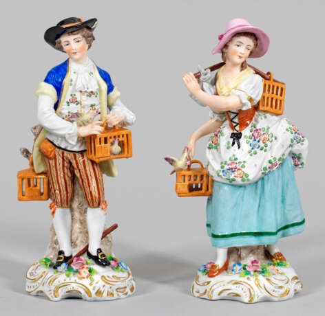 Paar Gärtnerfiguren mit Vogelbauer - фото 1