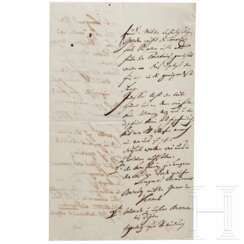 Feldmarschall Josef Wenzel Radetzky von Radetz (1766 - 1858) - eigenhändiger Brief mit Unterschrift, datiert 8.1.(1815?)