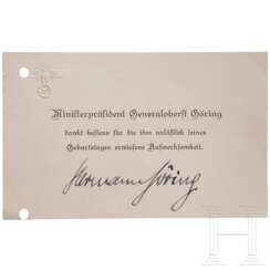 Hermann Göring - Dankeskarte anlässlich seines Geburtstages, mit eigenhändiger Signatur