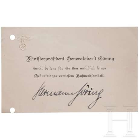 Hermann Göring - Dankeskarte anlässlich seines Geburtstages, mit eigenhändiger Signatur - photo 1
