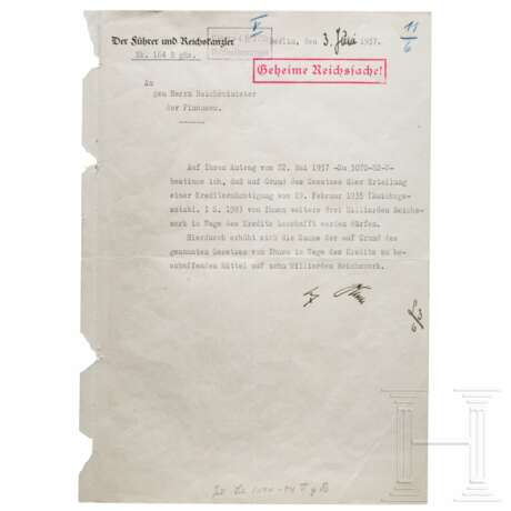 Adolf Hitler - Kreditermächtigung vom 3. Juni 1937 mit einer Erhöhung von 7 auf 10 Milliarden RM - photo 1