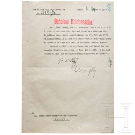 Adolf Hitler - Kreditermächtigung vom 21. Dezember 1938 mit einer Erhöhung von 21 auf 26 Milliarden RM - photo 1