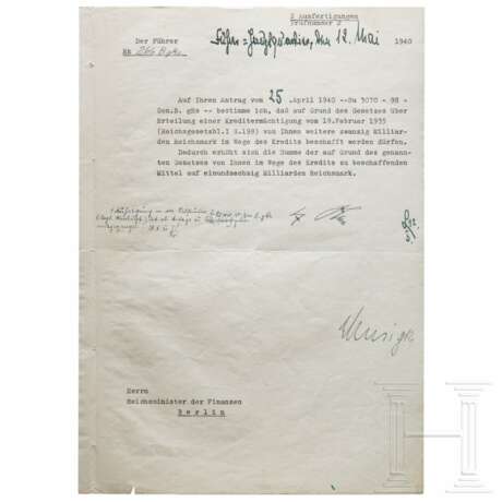 Adolf Hitler - Kreditermächtigung vom 12. Mai 1940 mit einer Erhöhung von 41 auf 61 Milliarden RM - фото 1