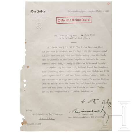 Adolf Hitler - Kreditermächtigung vom 28. Juli 1942 mit einer Erhöhung von 130 auf 200 Milliarden RM - фото 1