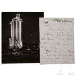 Albert Speer - Schreiben an seine Eltern sowie Foto vom Deutschen Pavillon auf der Weltausstellung in Paris, 1937