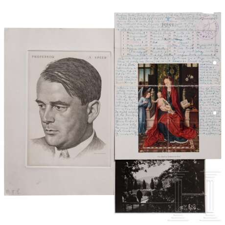 Albert Speer - Brief an seine Frau, Allied Prison Spandau, Stich von A. Schuricht sowie Foto aus dem Spandauer Gefängnisgarten - photo 1