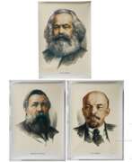 German Democratic Republic. Drei Plakate der "Väter der Revolution", Marx, Engels und Lenin, 1980er Jahre