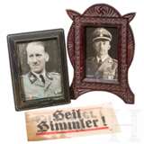 Portraitpostkarte von Heinrich Himmler im Rahmen, Postkarte des SA-Stabschefs Viktor Lutze und kleines Wahlplakat "Heil Himmler! - Wo ist Hitler?" - фото 1