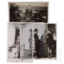 Karl Hermann Frank - drei Fotos seiner Hinrichtung am Strang, Prag, 1946, sowie Foto des SS-Obersturmführers Rahm bei der Gerichtsverhandlung in Litoměřice, 1947