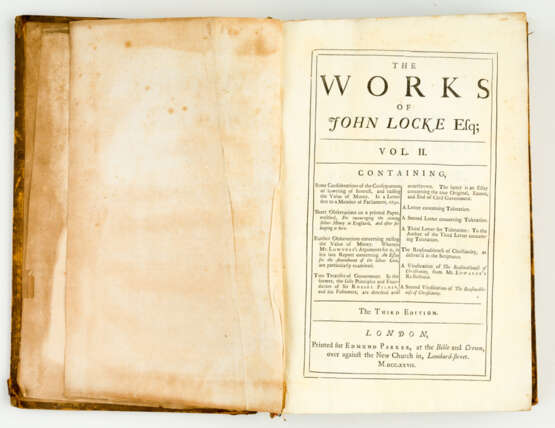 JOHN LOCKE: THE WORKS, VOL. II, LONDON 1727 - фото 1