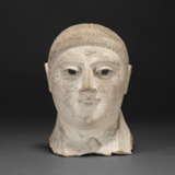 AN EGYPTIAN PLASTER AND GLASS MUMMY MASK OF A YOUNG MAN - photo 1