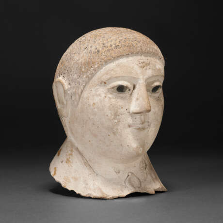 AN EGYPTIAN PLASTER AND GLASS MUMMY MASK OF A YOUNG MAN - фото 2