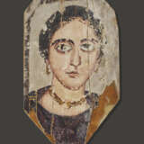 AN EGYPTIAN PAINTED WOOD MUMMY PORTRAIT OF A WOMAN - photo 1