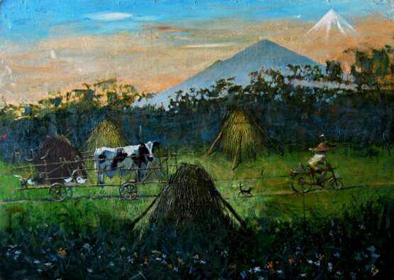 „Somewhere in the village.“ painting Öl auf Leinwand Surrealismus Romanticism Ukraine 2023 - Foto 1