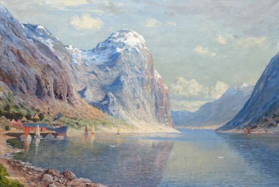 "Sognefjord im Frühling", Öl/ Lw., undeutl sign. u.l., 97x136,5 cm, Rahmen - photo 1