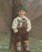 Übersicht. &quot;Junge in Lederhosen&quot;, Aquarell, unsign., 32x22 cm, im Passepartout hinter Glas und Rahmen