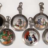 6 diverse Zinn-Bierkrugdeckel, um 1900, eingelegte Porzellanplaketten mit unterschiedlichen Motiven - фото 1
