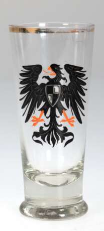 Patriotisches Bierglas mit emailliertem Adler, Ende 19. Jh., 1/4 Liter, Goldrand berieben, H. 15,5 cm - Foto 1