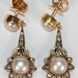 Ohrringe, 750er GG, Perlen ca. 6 und 7 mm, Brillanten 0,34 ct., in - фото 1