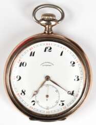 Taschenuhr &amp;quot;Eterna Chronometre&amp;quot;, 2 Deckel 800er Silber teilvergoldet, weißes Zifferblatt mit arabischen Zahlen und dezentraler Sekunde, funktionstüchtig, Dm. 5,5 cm