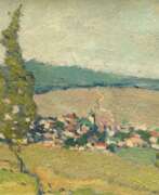 Minna Köhler-Roeber. Köhler-Röber, Minna (1883 Reichenbach-1957 Friesen) &quot;Bergstadt Platten Erzgebirge&quot;, Öl/ Karton, unsign., rückseitig betitelt und Nachlaßstempel mit WVZ-Nr. 506, min. Farbverluste am Rand, leicht gewölbt, 14,5x19 cm, Rahmen