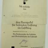 Ehrenpokal für besondere Leistungen im Luftkrieg, mit Urkunde - Leutnant Fritz Hülle. - фото 4