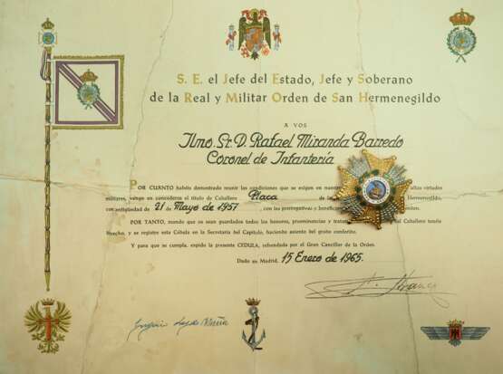 Spanien: Königlicher und Militärischer Orden des Hl. Hermenegildo, Großkreuz Stern, mit Urkunde für einen Oberst der Infanterie. - Foto 1