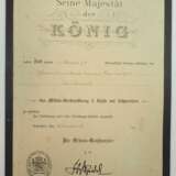 Bayern: Militär-Verdienstkreuz, 3. Klasse mit Schwertern Urkunde für einen Gefreiten d.L. im Reserve-Infanterie-Regiment Nr. 8. - Foto 1