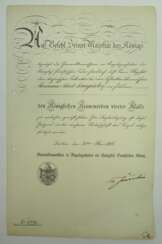 Preussen: Kronen Orden, 4. Klasse Urkunde für einen technischen Sekretär der Schlossbaukomission in Potsdam.