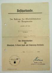 Kriegsabzeichen für Minensuch-, U-Boot-Jagd- und Sicherungsverbände Urkunde für einen Matrosengefreiten.