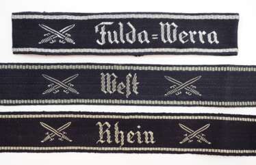 Reichskriegerbund Kyffhäuser: Ärmelbänder Rhein, West und Fulda=Werra, für Mitglieder.