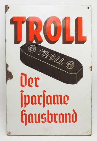 Werbeschild/ Emaillschild: Troll - Der sparsame Hausbrand. - photo 1