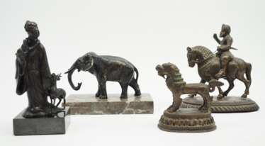 China u.a.: Wächterlöwe und Elefant, Bronzestatuetten. 
