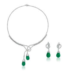 NO RESERVE - EMERALD AND DIAMOND NECKLACE AND EARRINGS SET