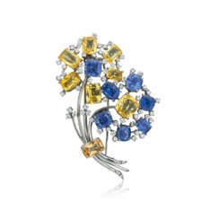 NO RESERVE - COLOURED SAPPHIRE, SAPPHIRE AND DIAMOND BROOCH