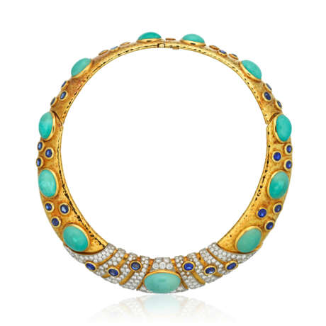 NO RESERVE - TURQUOISE, SAPPHIRE AND DIAMOND NECKLACE - фото 1