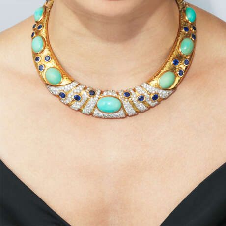NO RESERVE - TURQUOISE, SAPPHIRE AND DIAMOND NECKLACE - фото 5