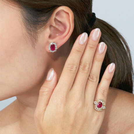 NO RESERVE - RUBY AND DIAMOND EARRINGS AND RING - Foto 6