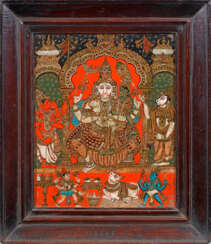 Indische Hinterglasmalerei "Uma-Maheshvara"