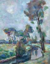 Koch-Stetter, Dora (1881 Bayreuth-1968 Ahrenshoop-Althagen) "Landschaft mit Bachlauf", Öl/ Mp., übermalte Kratzspuren, sign. u.r "D.Stetter", 36x28 cm, Rahmen (Studium an der Berliner Kunstschule, Lehrmeister Lovis Corinth und A…