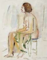 Diener, Rolf (1906 Gößnitz-1988 Hamburg) "Sitzender weiblicher Akt", Aquarell/Papier, sign. u.r. und dat. 15.8.87, 45x35 cm, im Passepartout (Maler und Grafiker, seit 1910 in Hamburg ansässig, LK-Schule unter Arthur Illies, fand im Baukr…