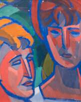 Chilovskaïa, Tamara (1916-2001) "Zwei Freundinnen", Tempra/ Papier, monogr. u.r. und dat. ´73, rückseitig bez. und dat., 59,5x79 cm, hinter Glas und Rahmen (Mitglied im Russischen Künstlerverein St. Petersburg)